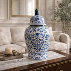 White and Blue Chinoiserie Lidded Jar, Medium