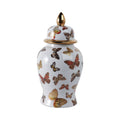 White and Gold Butterfly Lidded Jar, Medium