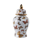White and Gold Butterfly Lidded Jar, Medium
