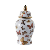 Decorative Jar- White/Gold Ceramic Tall Butterflies, 14.5in.