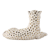 Figurine White/Gold Ceramic Leopard Lying Down, 10 in.