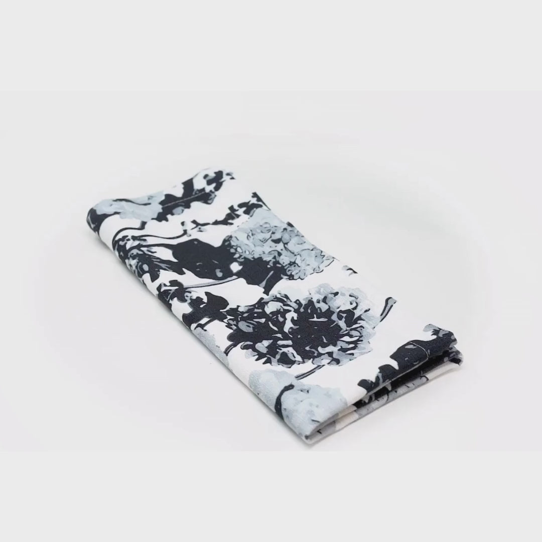 Grayscale Floral Garden Faux Linen Napkins, Set of 4