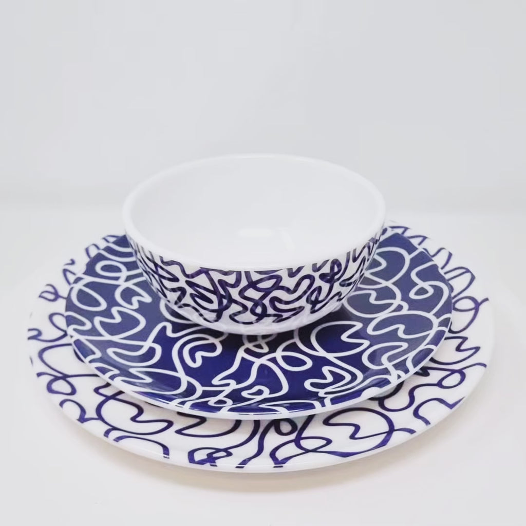 Navy Squiggly Melamine Hostess Set, 20-Piece (Service for 4)