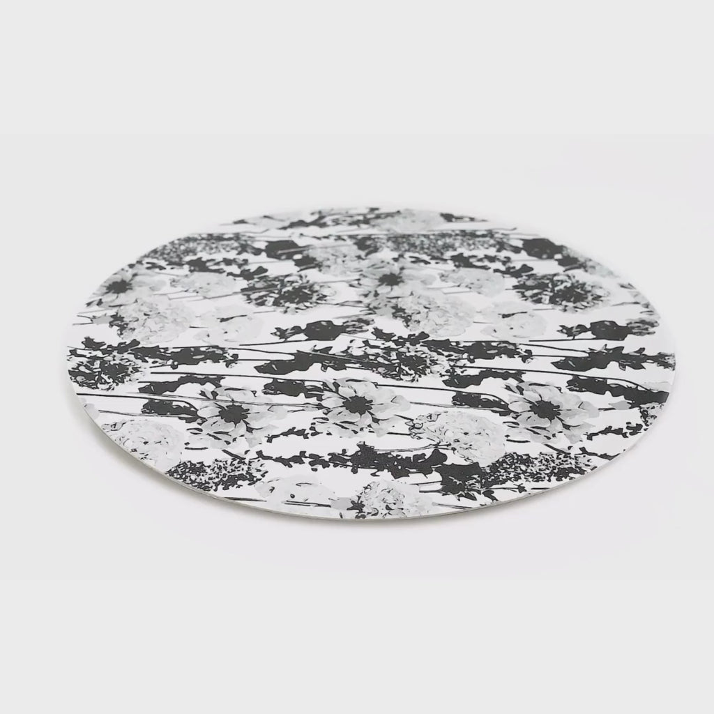 Grayscale Floral Garden Vinyl Placemats, Set of 4