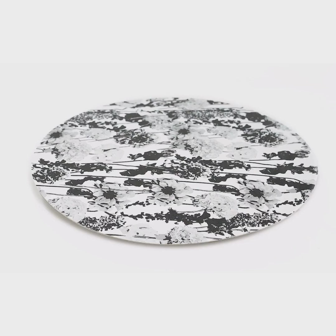 Grayscale Floral Garden Vinyl Placemats, Set of 4