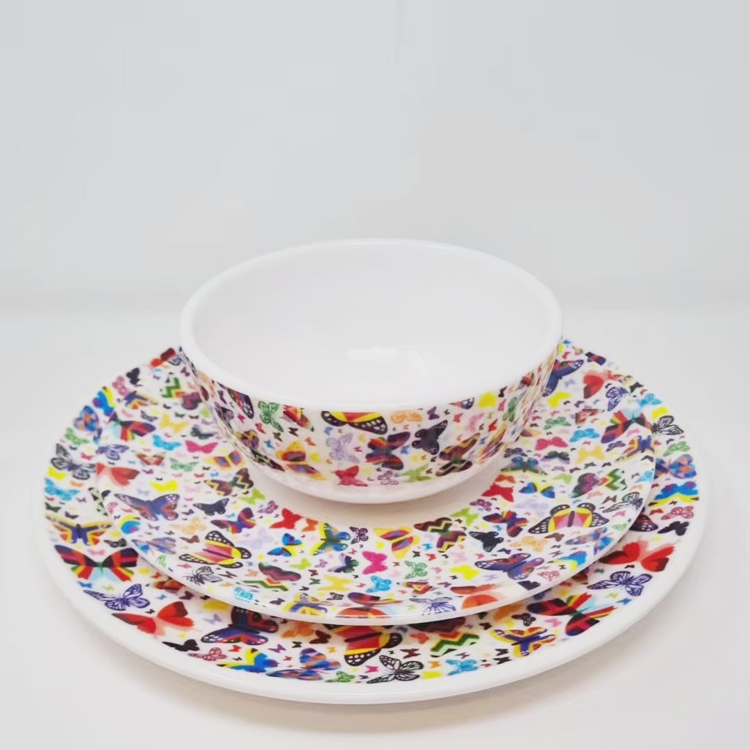 Multicolor Butterflies Melamine Hostess Set, 20-Piece (Service for 4)