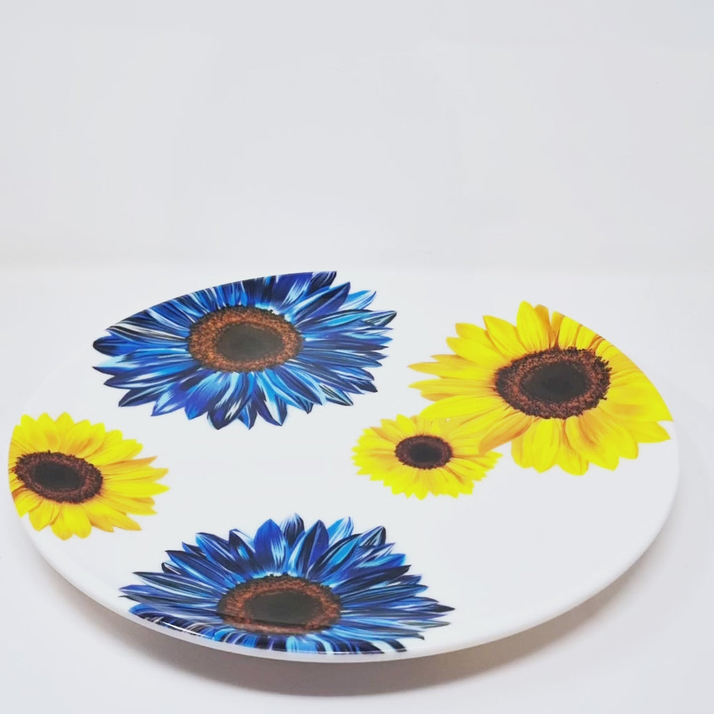 Blue Sunflower Melamine Dinner Plates, Set of 4