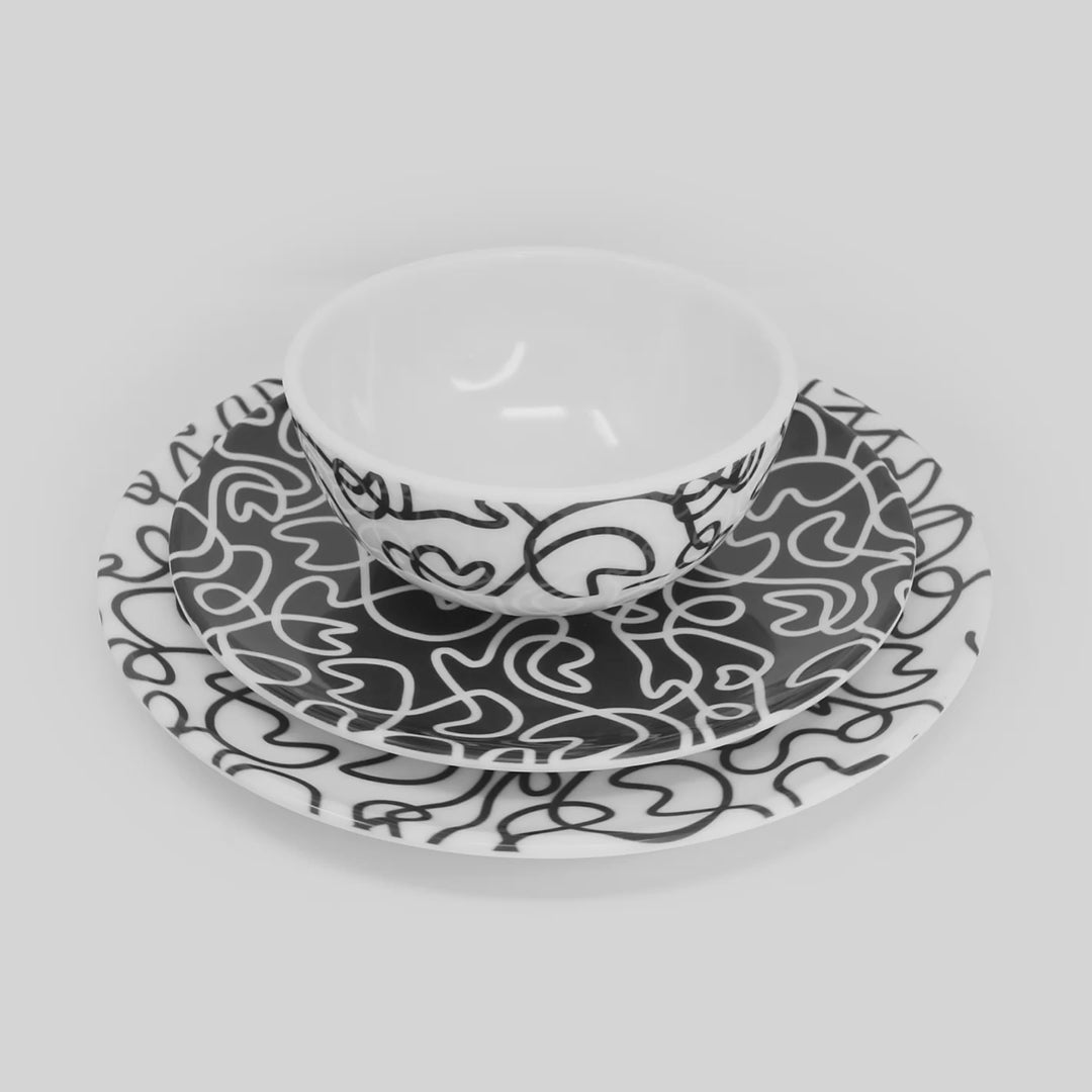 Black & White Squiggly Melamine Starter Set, 12-Piece (Service for 4)