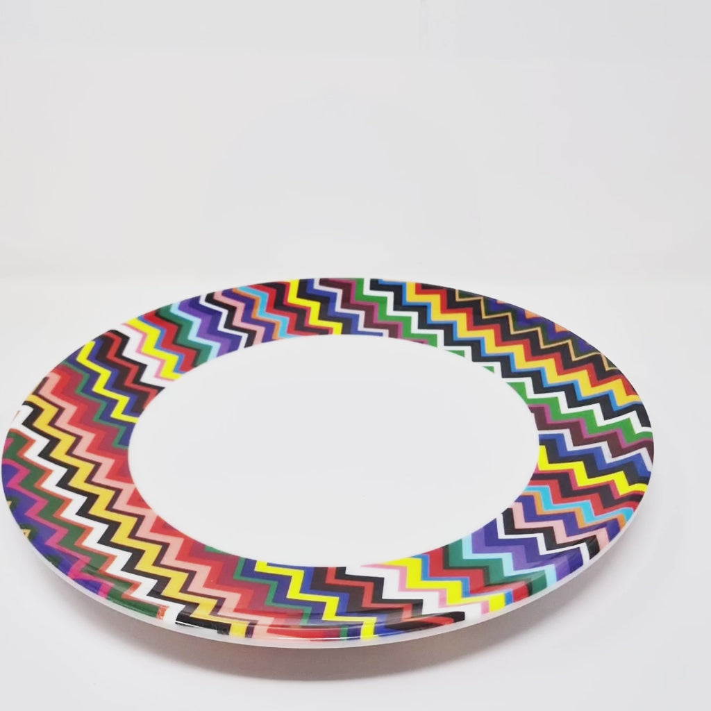 Multicolor Zigzag Melamine Dinner Plates, Set of 4