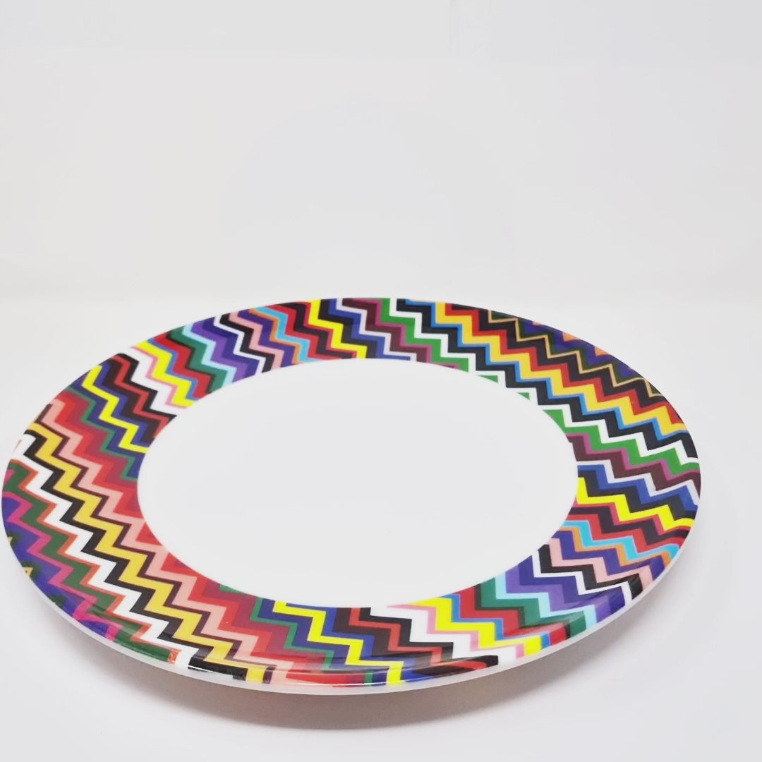Multicolor Zigzag Melamine Dinner Plates, Set of 4