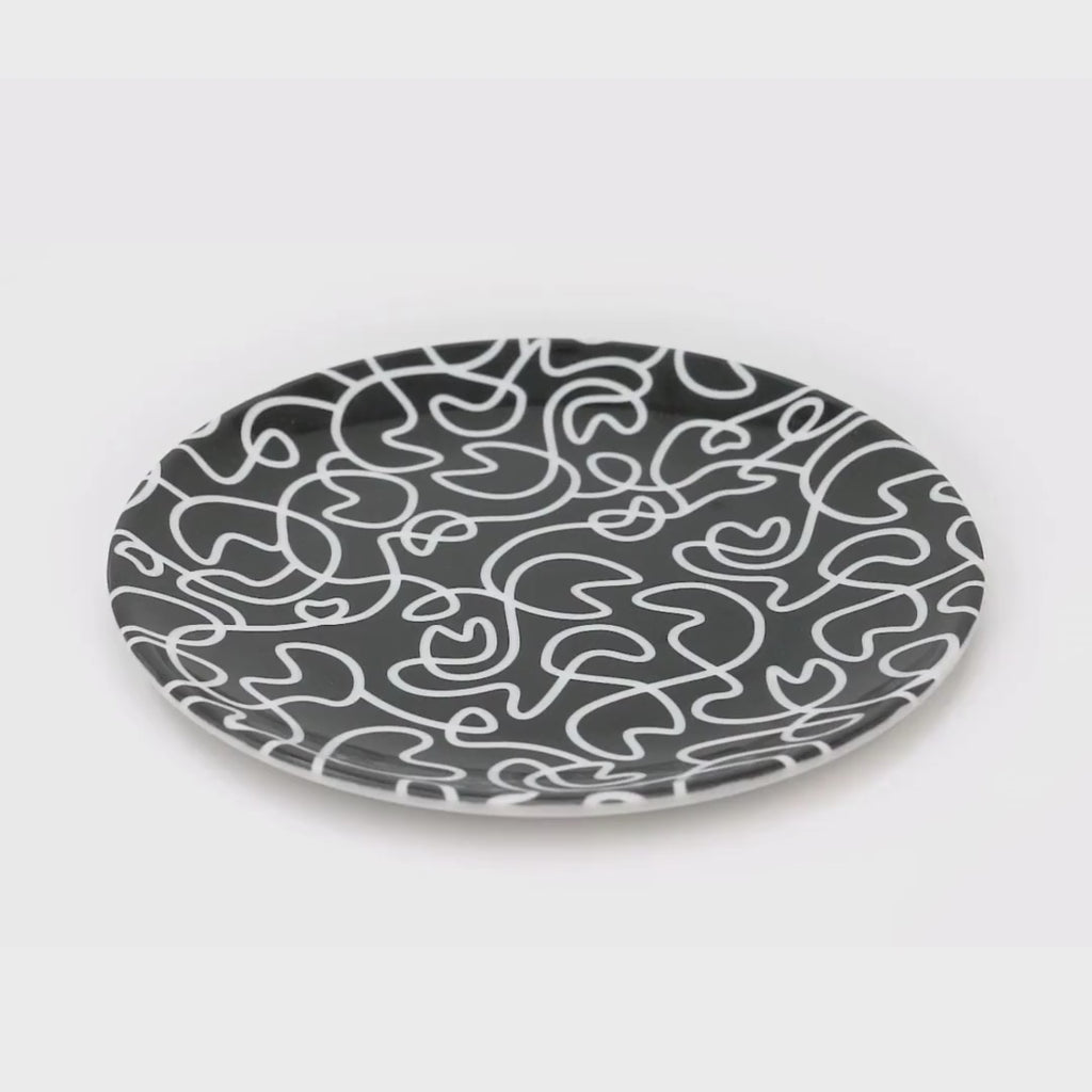 Black & White Squiggly Melamine Salad Plates, Set of 4