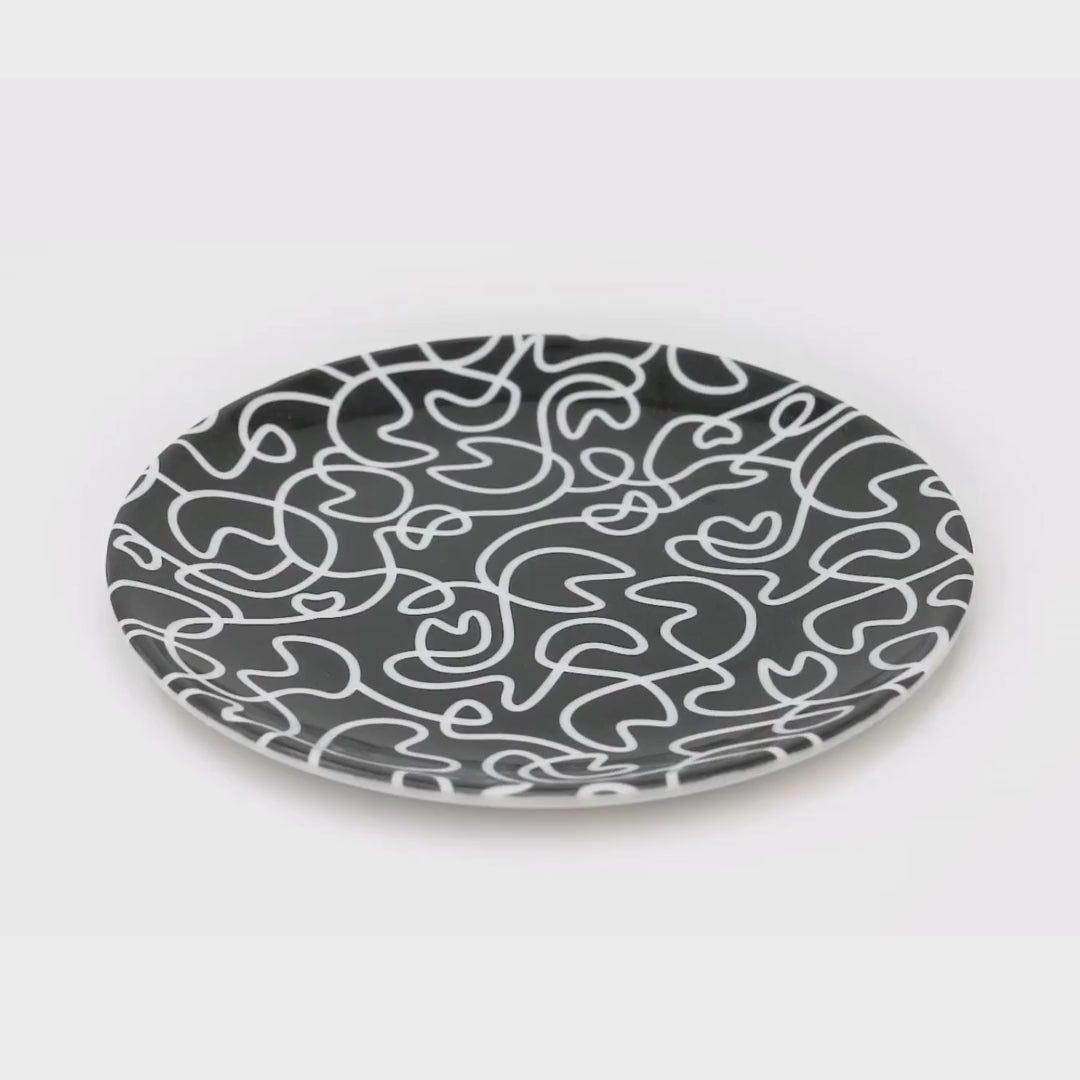 Black & White Squiggly Melamine Salad Plates, Set of 4