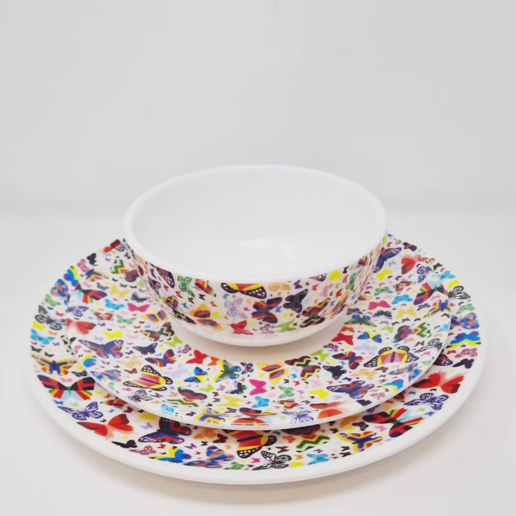Multicolor Butterflies Melamine Starter Set, 12-Piece (Service for 4)