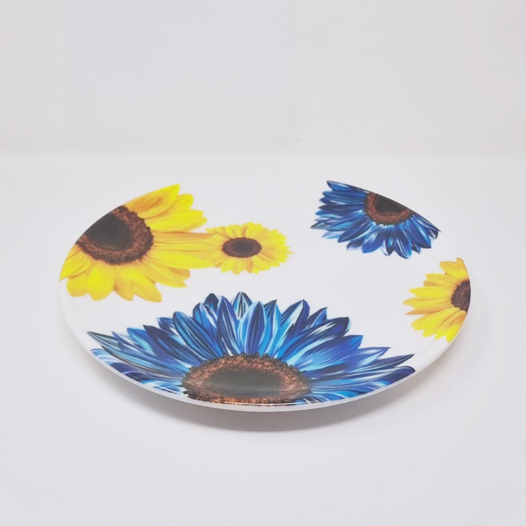 Blue Sunflower Melamine Salad Plates, Set of 4