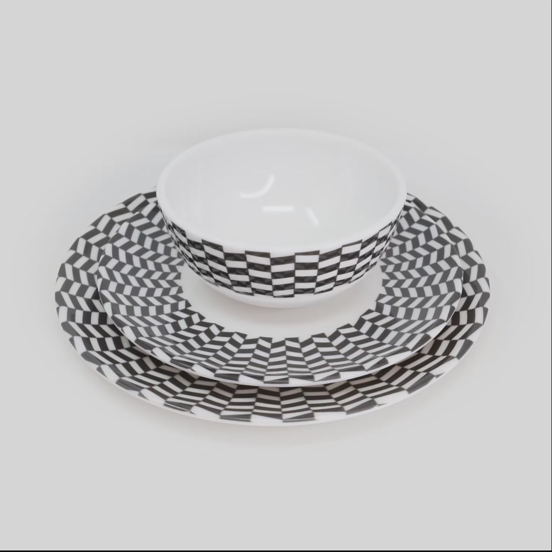 Black & White Chevron Melamine Starter Set, 12-Piece (Service for 4)