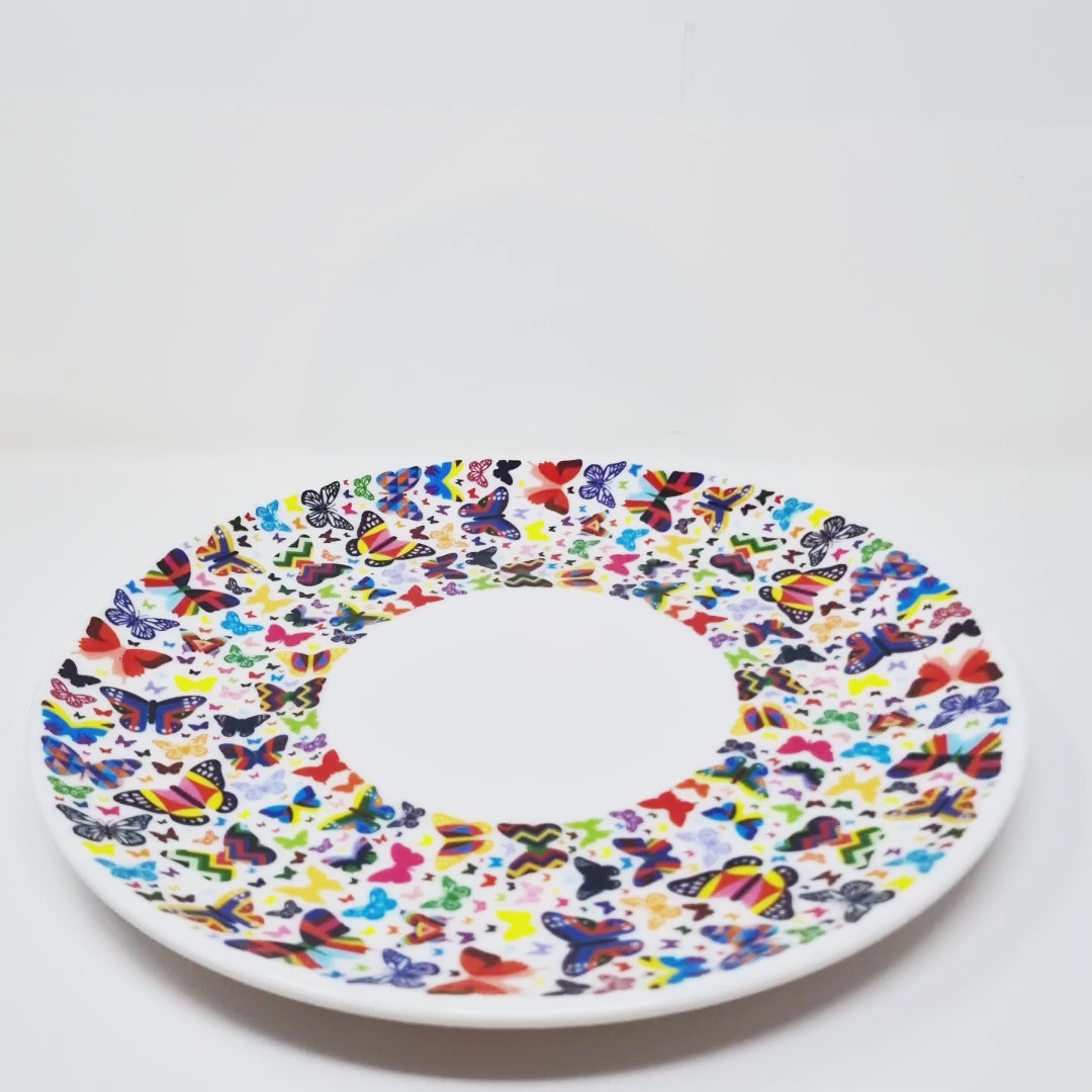 Multicolor Butterflies Melamine Dinner Plates, Set of 4