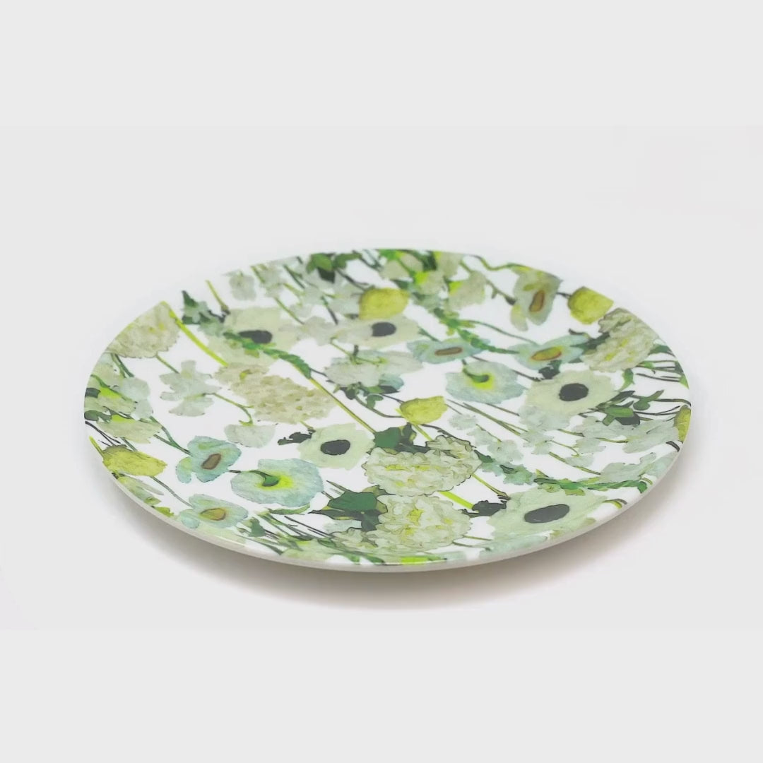 Cream Floral Garden Melamine Dinner Plates, Set of 4