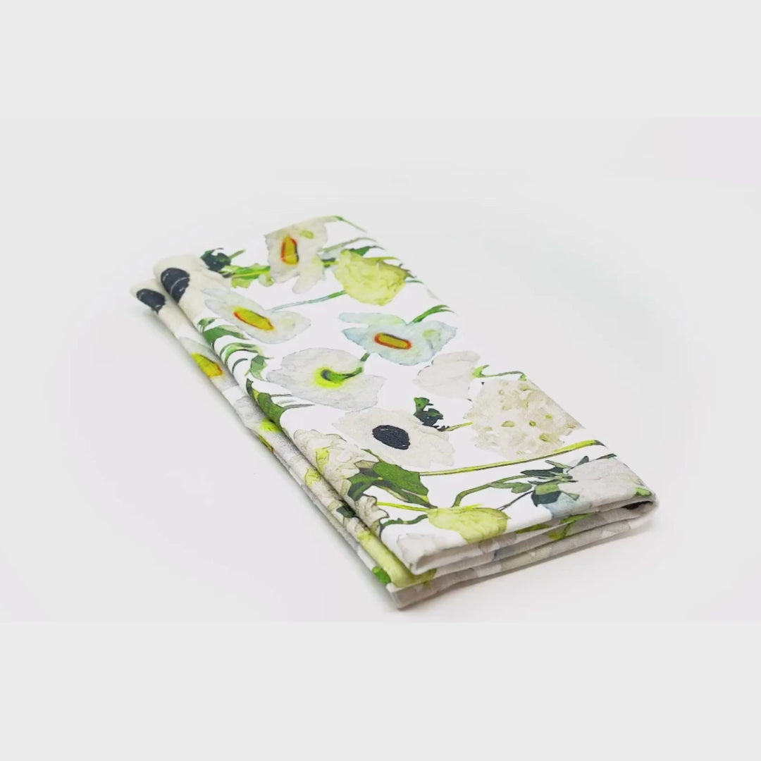 Cream Floral Garden Faux Linen Napkins, Set of 4