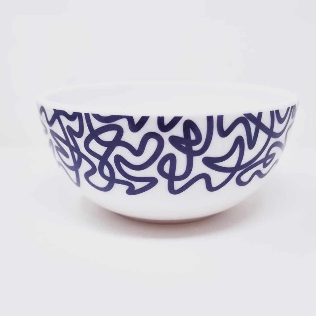 Navy Squiggly Melamine Bowls, Set of 4
