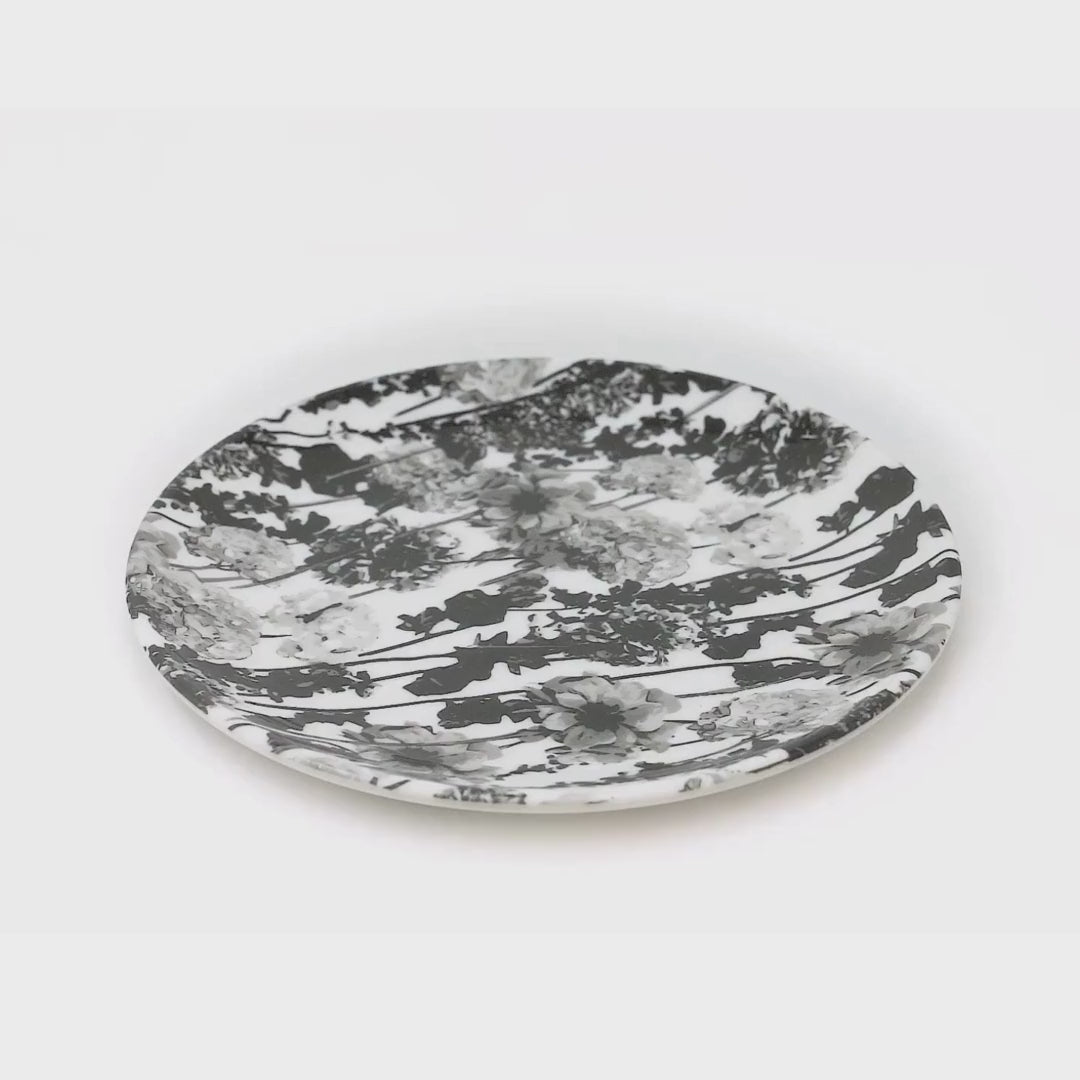 Grayscale Floral Garden Melamine Salad Plates, Set of 4