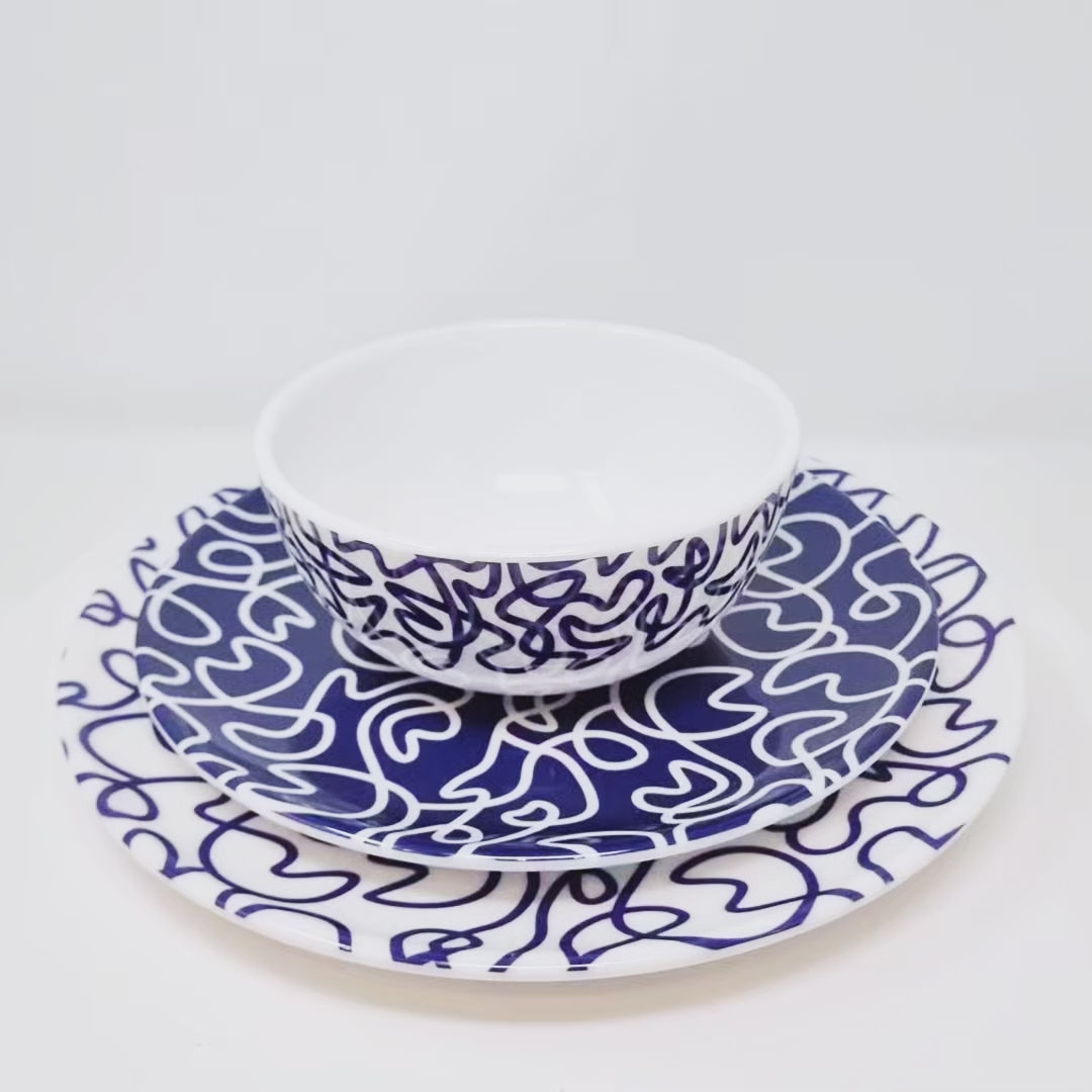 Navy Squiggly Melamine Starter Set, 12-Piece (Service for 4)