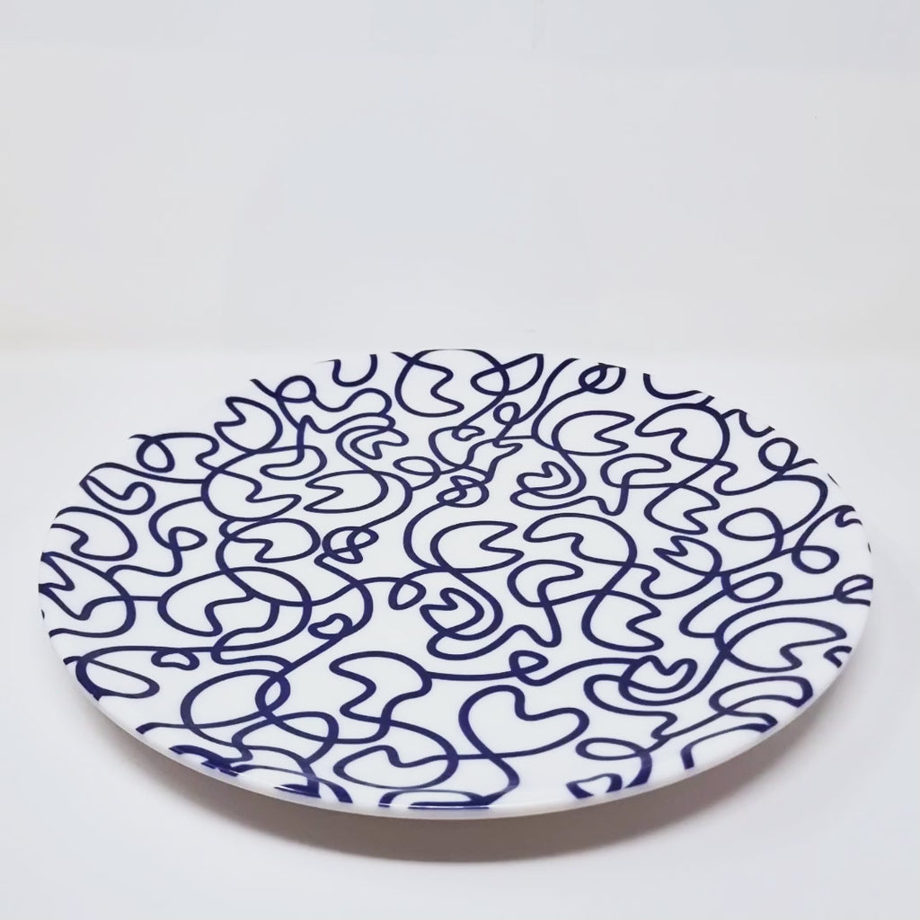Navy Squiggly Melamine Dinner Plates, Set of 4