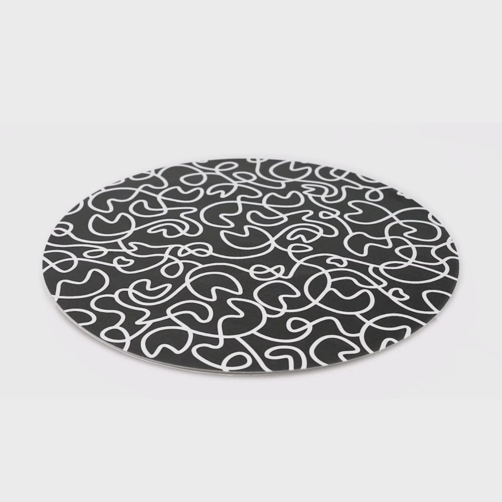 Black & White Squiggly Vinyl Placemats, Set of 4