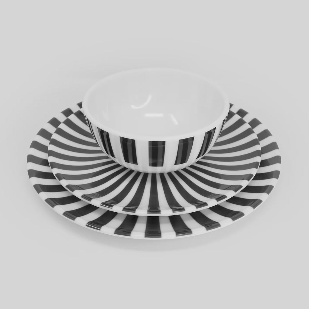 Black & White Starburst Melamine Starter Set, 12-Piece (Service for 4)