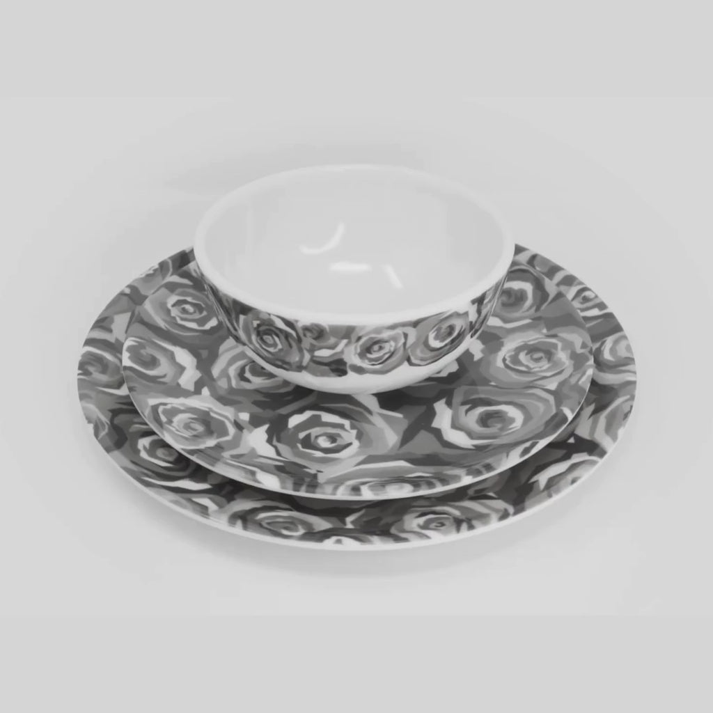 Grayscale Roses Melamine Hostess Set, 20-Piece (Service for 4)