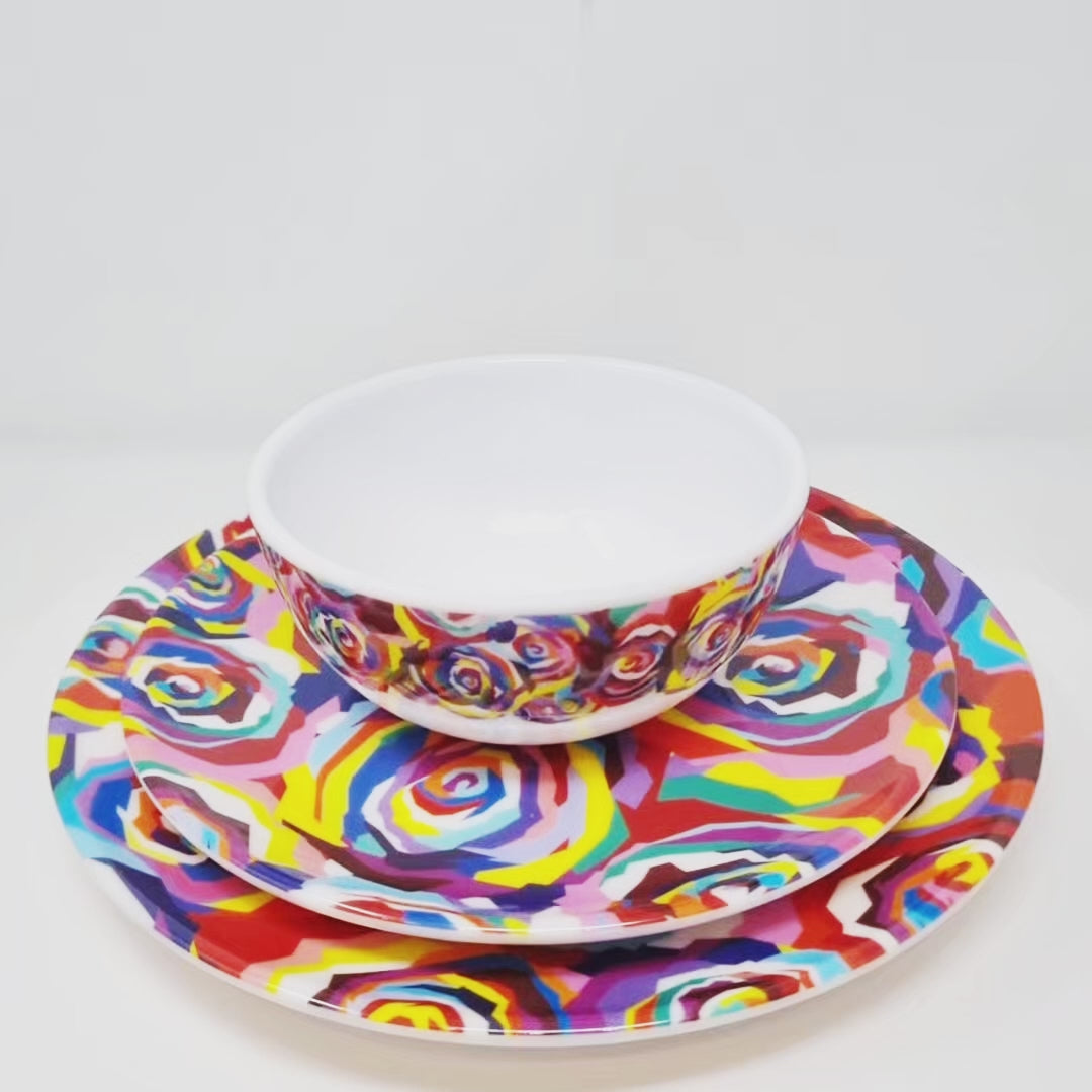 Multicolor Roses Melamine Starter Set, 12-Piece (Service for 4)