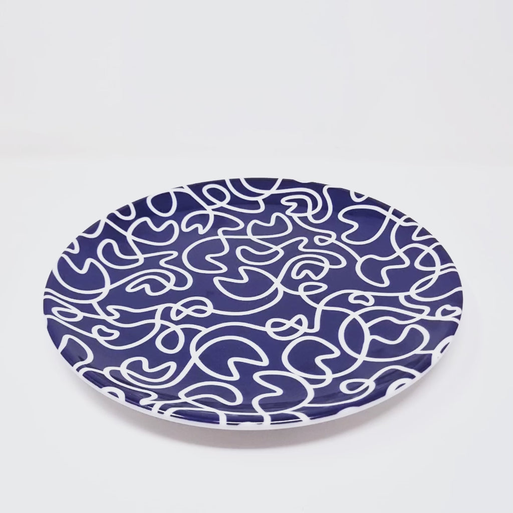 Navy Squiggly Melamine Salad Plates, Set of 4
