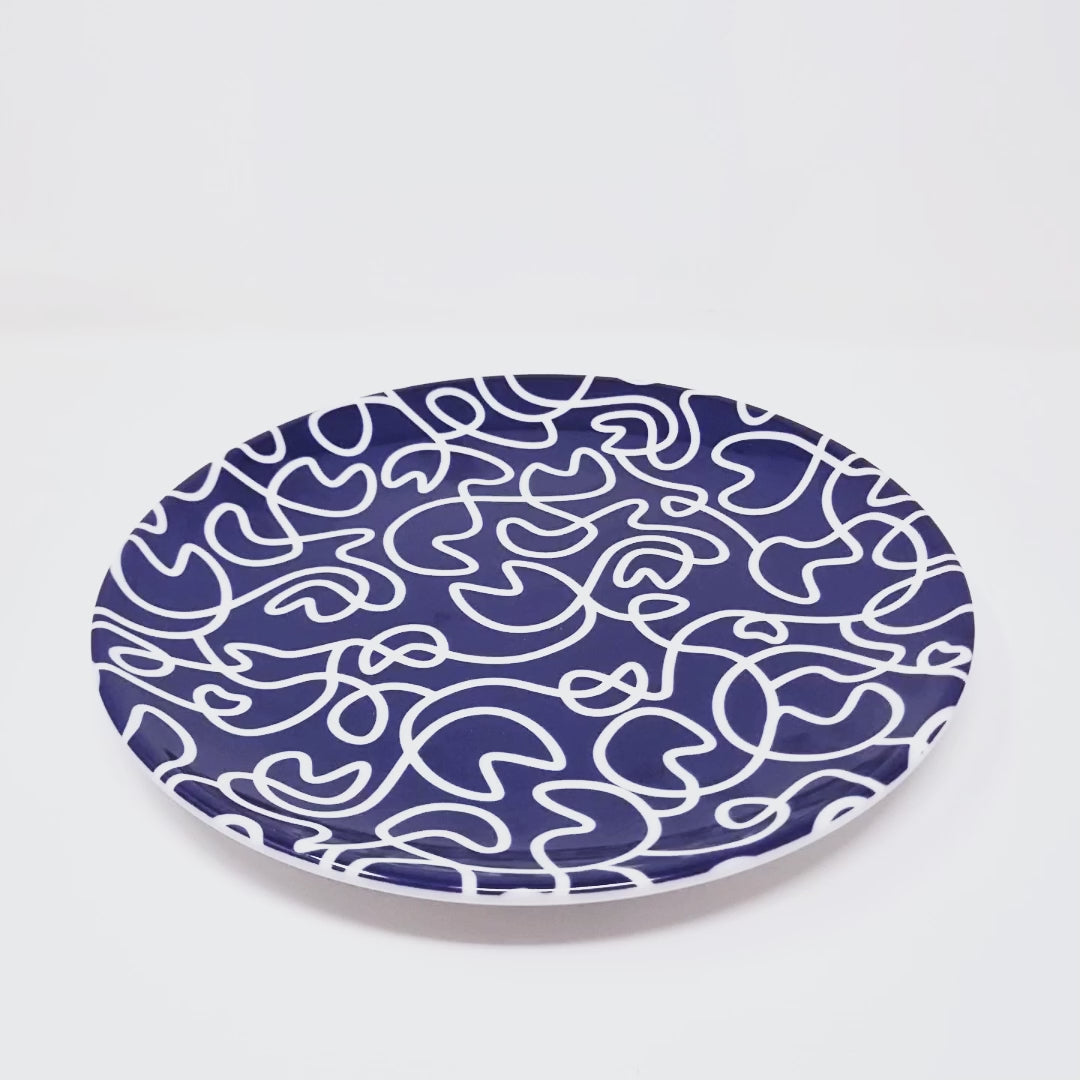 Navy Squiggly Melamine Salad Plates, Set of 4