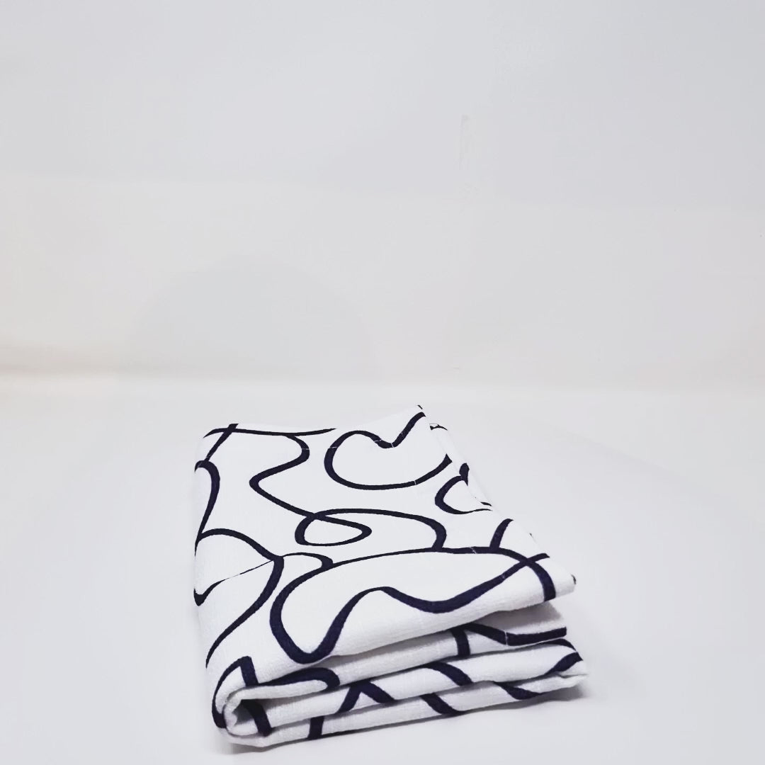 Navy Squiggly Faux Linen Napkins, Set of 4