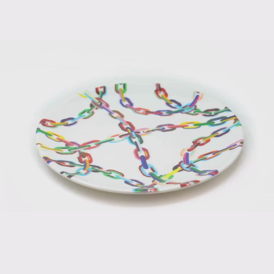 Chain Link Melamine Dinner Plates, Set of 4