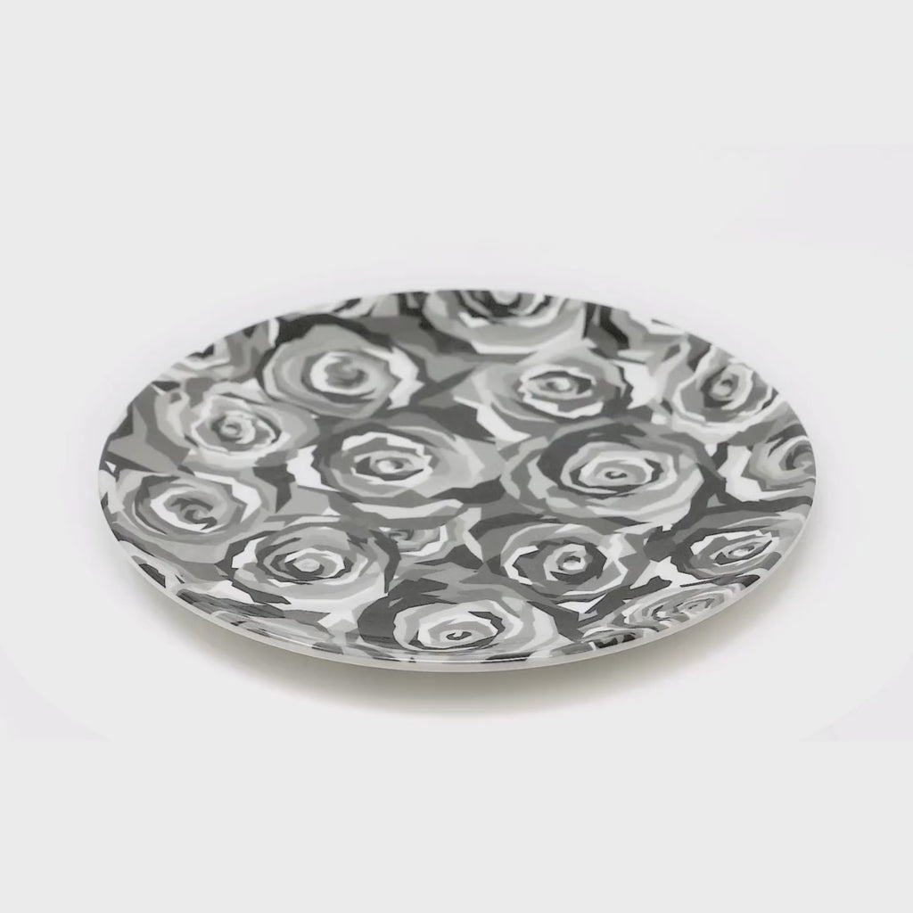 Grayscale Roses Melamine Dinner Plates, Set of 4