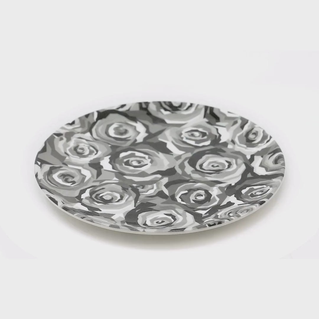 Grayscale Roses Melamine Dinner Plates, Set of 4