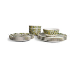 Cream Floral Garden Starter Set, 12 piece melamine dinnerware setting with four dinner plates, four salad plates and four bowls