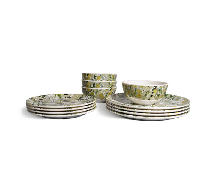 Cream Floral Garden Melamine Starter Set, 12-Piece (Service for 4)