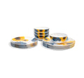 Blue Sunflower Starter Set, 12 piece melamine dinnerware setting with four dinner plates, four salad plates and four bowls