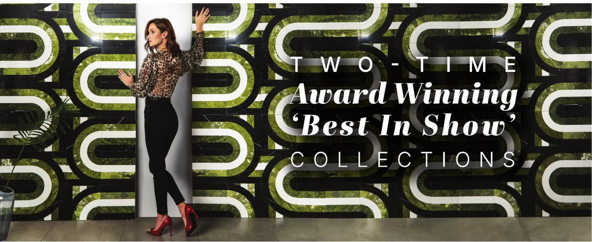 Elizabeth Sutton standing against a green and white arc tile feature wall