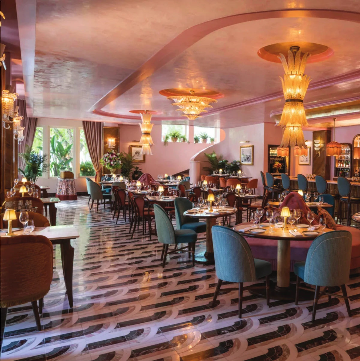 Contessa Miami dining room with patterned tile floor