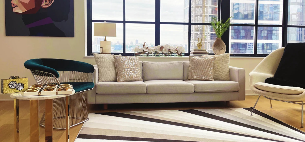 Living room with a striped rug