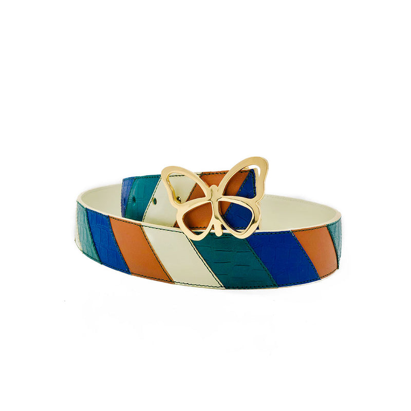 The Chevron Reversible Leather Belt is Composed of Individually Hand Cut Pieces of Leather. Elizabeth Sutton Collection.