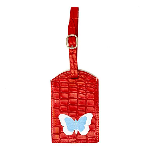 Luggage Tag Red, White, and Light Blue Classic
