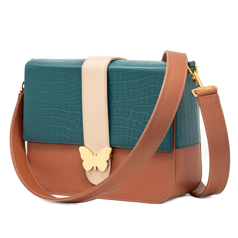 Leather Bag Multicolor Cognac, Forest, Beige