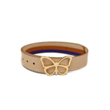Leather Belt Plum, Cognac & Beige Triple Stripe Reversible