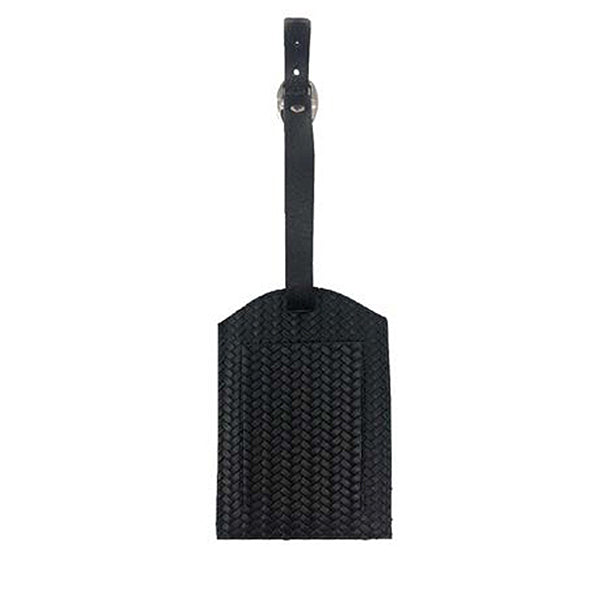 Beautiful Luggage Tag for Men. Black Weave. Finest Quality Italian Leather, Luggage Tag Handmade in Mexico City. Elizabeth Sutton.