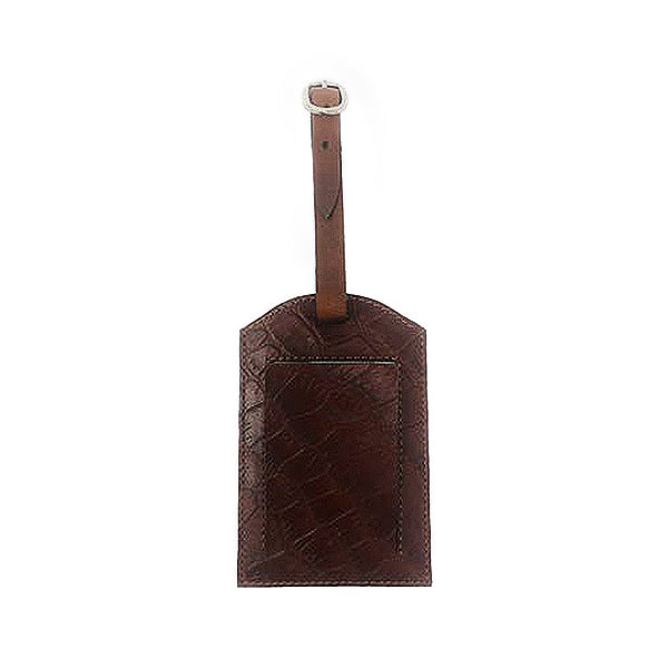 Beautiful Luggage Tag for Men. Brown Croc Embossed. Finest Quality Italian Leather, Luggage Tag Handmade in Mexico City. Elizabeth Sutton.