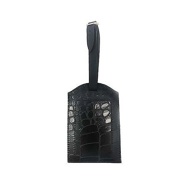 Beautiful Luggage Tag for Men. Black Croc Embossed. Finest Quality Italian Leather, Luggage Tag Handmade in Mexico City. Elizabeth Sutton.