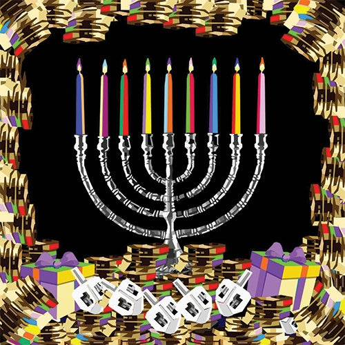 Table Placemats Hanukkah Menorah - Black